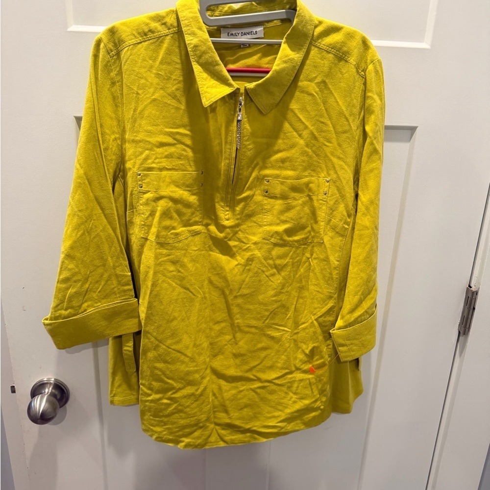 Emily Daniels Chartreuse Half Zip Utility Blouse Size Large